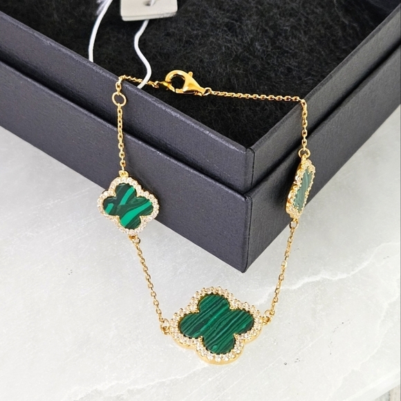 Rachel Zoe Jewelry - Rachel Zoe 3 Clover Alhambra Bracelet in GP Sterling Silver and Malachite NWT